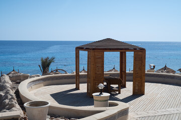 Obraz na płótnie Canvas Massage table with sea view