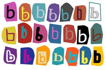 Alphabet b- vector cut newspaper and magazine letters, paper style ransom note letter