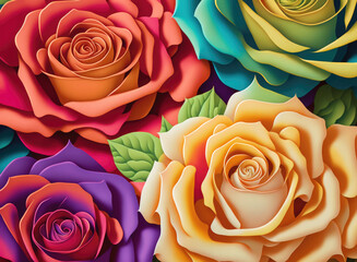 Fototapeta na wymiar A background of colorful roses. Created with Generative AI.