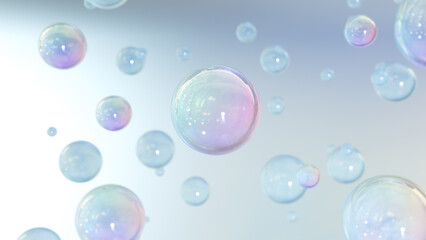 3D cosmetic rendering Bubbles of serum on a blurry background. Design of collagen bubbles. Essentials of Moisturizing and Serum Idea. Concept of vitamins for beauty and personal care.