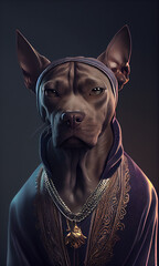 Dog in a tracksuit . Beautiful big dog with jewelry. Pets  - Generated by Generative AI
