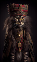 A cat in a crown. King of Cats. Hairy cute cat. Pets with jewelry - Generated by Generative AI