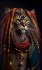 Persian King cat with dreadlocks. Cute pet. Cat in costume. Wild Cats - Generated by Generative AI