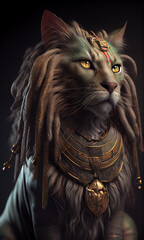 Cat Egyptian King with dreadlocks. Pets in costume. Cat with yellow eyes - Generated by Generative AI