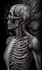 anatomy of the human in black and white color. Grahpic style. Skeleton  - Generated by Generative AI
