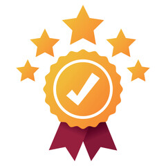 Award Ribbon Check Mark With Stars Gradient Style