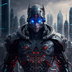 Fototapeta premium Fictional futuristic character with human and robotic traits