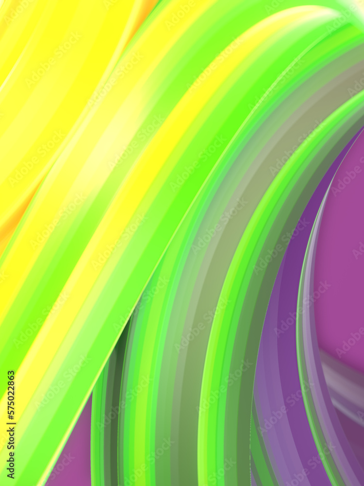 Aufkleber Curved background of twisted geometric shapes with trendy color combination. 3d rendering digital illustration