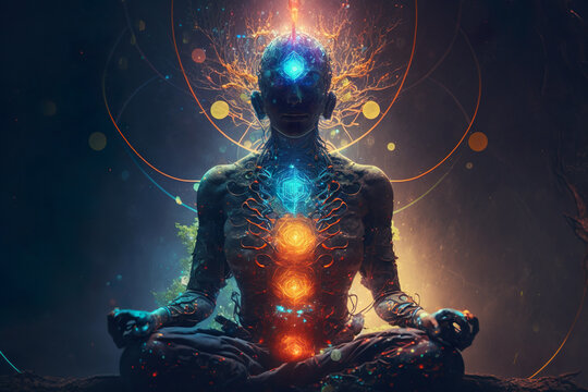 Energy chakra meditation of mind body and soul. Generative AI