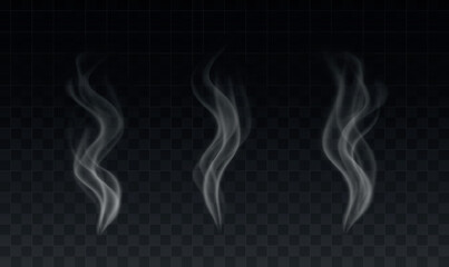 Vector set of realistic smoke or steam effects on dark background