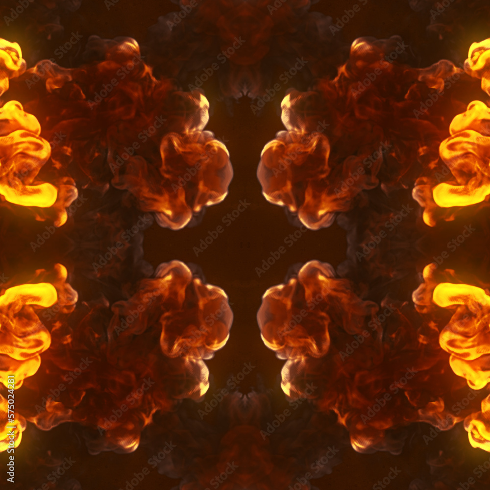 Aufkleber kaleidoscopic pattern of hot chemical explosion on dark background. 3d rendering digital illustratio