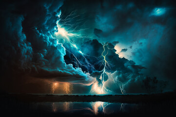 An image of stormy sky with lightning. Generative AI.