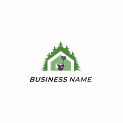 design logo cleaning broom and pine tree