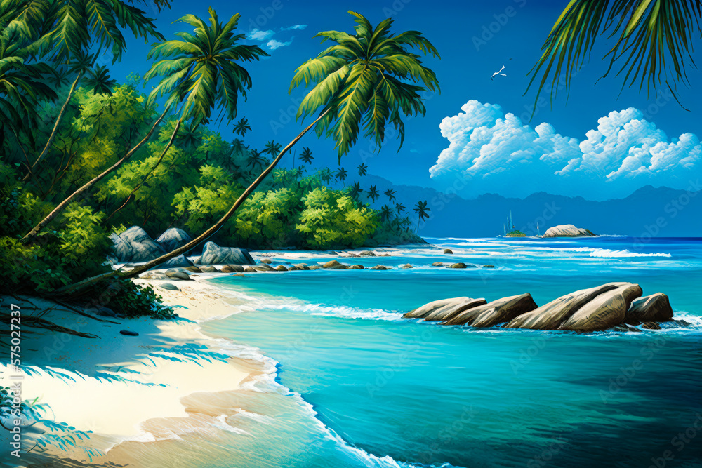 Canvas Prints tropical beach with palm trees. Generative AI.