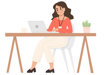 Illustration of business woman working on laptop