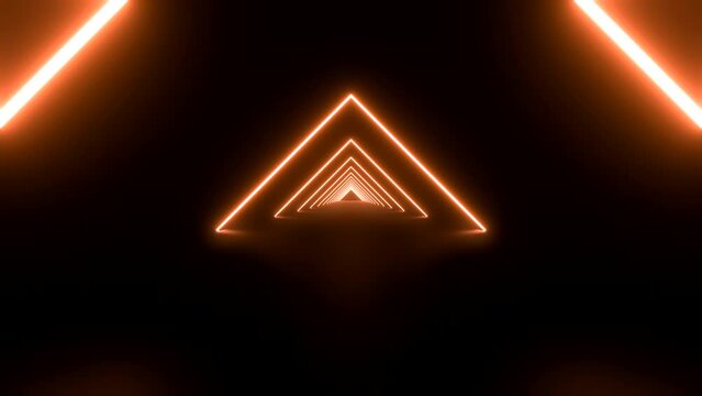 Travel through space orange triangle portals, 3D animation