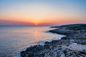 Tramonto sulla costa di Taranto, pineta batteria cattaneo,  Salento, Puglia, Italy
