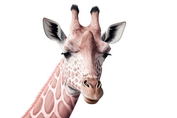 Obraz premium Cute pink giraffe head isolated on white background. Generative AI