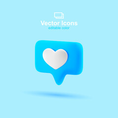 3d vector icon. Social media set. Blue like icon. Heart symbol.