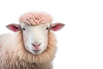 Fototapeta premium Cute pink sheep head isolated on white background. Generative AI
