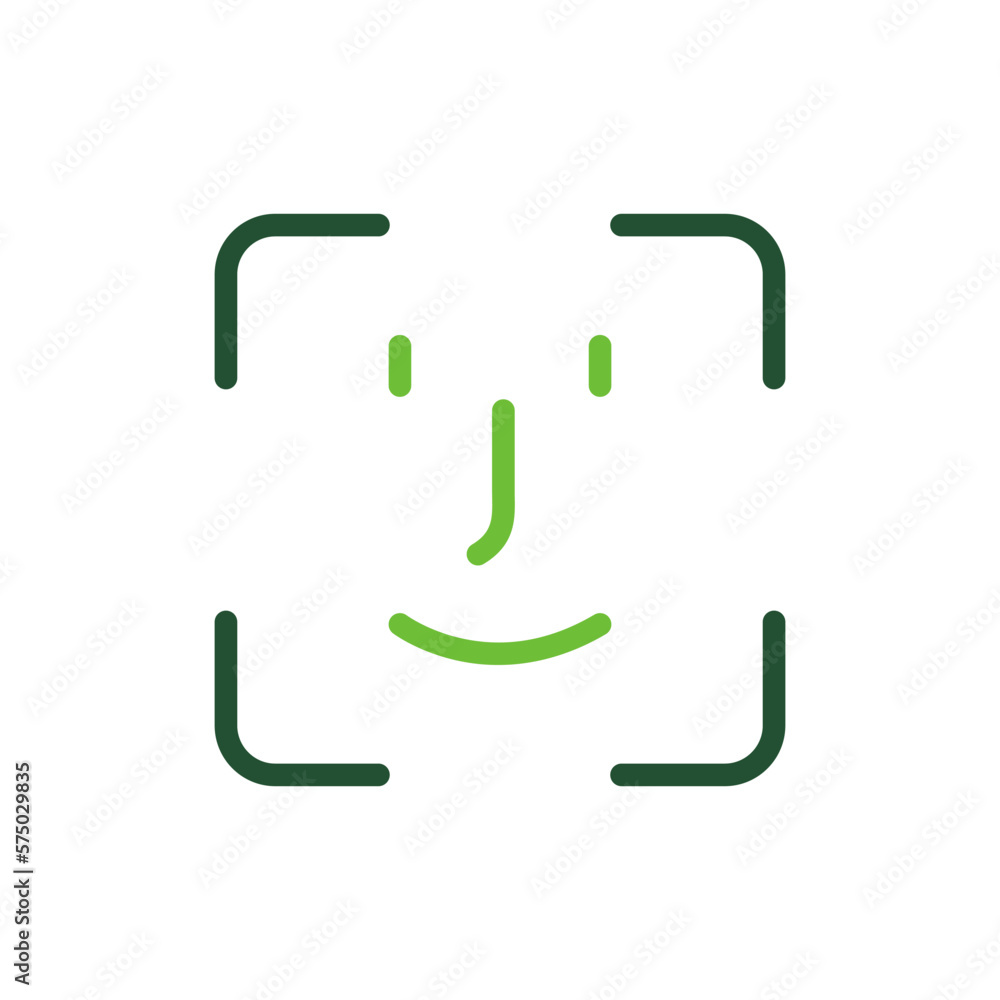 Poster scan face id line icon. facial recognition linear pictogram. biometric identification technology out