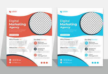 Corporate business flyer template design set with blue and red color. marketing, business proposal, promotion, advertise, publication, cover page. marketing social media post template.