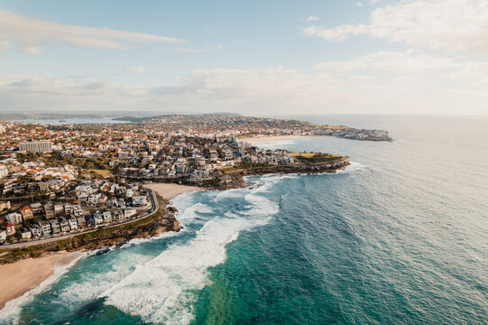 Aerial view of Bronte, Tamarama and Bondi Beaches
