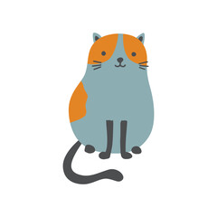 Funny happy blue cat sitting. Vector illustration.