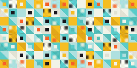 Turquoise and yellow square tiles. Print for design, packaging, notebooks, pillows.