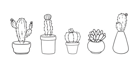 Set of cacti in pots. Stylish cacti.Collection of cactus icons.Background,template,wallpaper with cacti.Plants in pots