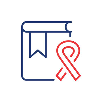 recommend clip art: Book with Ribbon Cancer Line Icon. Awareness Symbol of Disease Cancer, Aids, Hiv Linear Pictogram. Cancer Research Outline Icon. Editable Stroke. Isolated Vector Illustration
