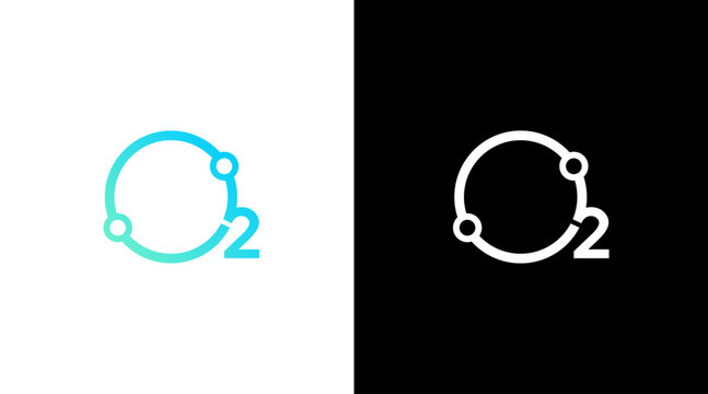 O2 oxygen logo and molecule vector science monogram icon style Design template