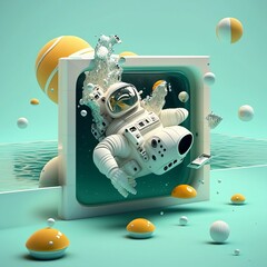 3D astronaut pool illustration