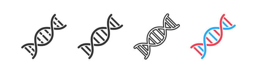 Dna icon on light background. Genetic symbol. Biology, chemistry, science, chromosome, molecule, biotechnology, cell, laboratory. Outline, flat and colored style. Flat design. Vector illustration. - obrazy, fototapety, plakaty