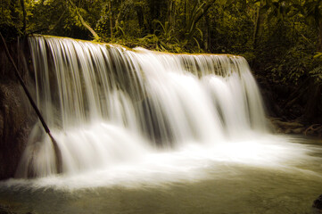 Huay Mae Kamin waterfall in deep rain forest jungle  in Kanchanaburi, Thailand)