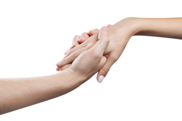 Man holding a female hand, cut out