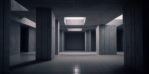 Empty dark abstract concrete room,digital illustration generative AI
