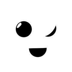 The smiley winks. The smiley icon. Black and white illustration