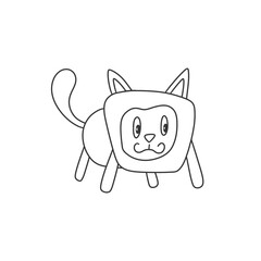 Line style cat with a toast on his head.  Cat stuck head in bread