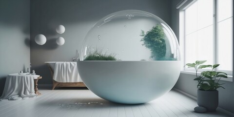 Fototapeta na wymiar Minimalist Bath Space for Serenity and Wellness, Generative IA 8