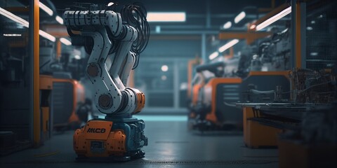 Welding robot in production plant or factory,digital illustration generative AI