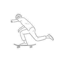 Obraz premium a young guy in a hat, jeans, t-shirt and sneakers rides a skateboard