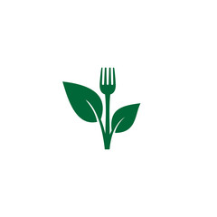 vector illustration of leaves and cutlery. organic food logo, food and drink icon, healthy food symbol