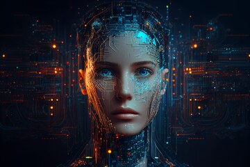 humanoid robot,digital illustration generative AI - obrazy, fototapety, plakaty