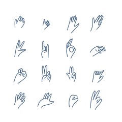 set of hands in various poses.  hand gestures, hand signs