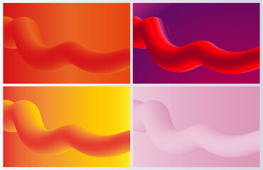 3d illustration of pastel colored abstract wavy lines backgrounds set.