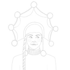 a girl with long braids in the kokoshnik of the Snow Maiden looks sideways