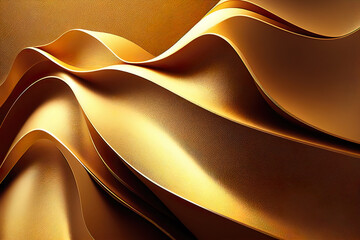 3D abstract golden luxury wave background. Generative AI. - obrazy, fototapety, plakaty