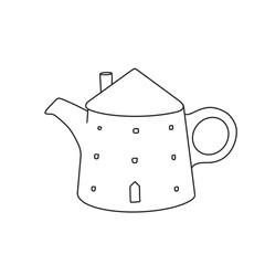 unusual teapot for tea leaves in the form of a house in line style