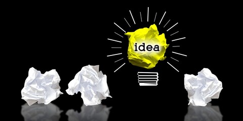 Light bulbs made with crumpled paper - idea, creativity concept